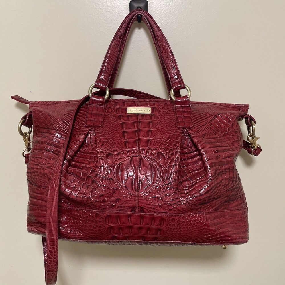 Brahmin Large Croc Embossed Red Shoulder Tote Bag Purse Campus Bag Womens